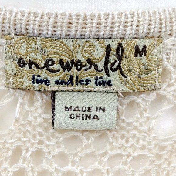 One World Open Weave Cream Knit Duster Size Medium - Picture 5 of 6